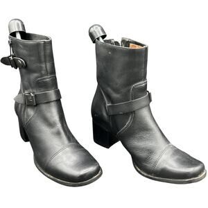 🔥 Harley-Davidson 7.5M Black Leather Harness Moto Biker Boots Chunky Heel Y2K